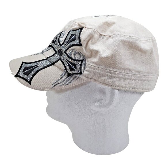 Pit Bull Cadet Style Hat Cap Womens Rhinestone Embellished Cross Bling - Picture 3 of 6